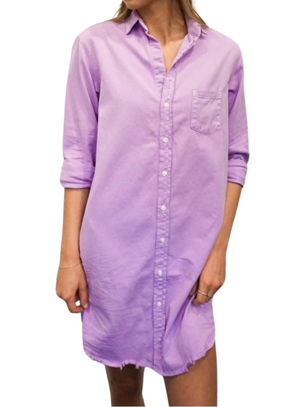 Frank & Eileen Mary Shirtdress Famous Denim Distressed Dress Light Purple Small